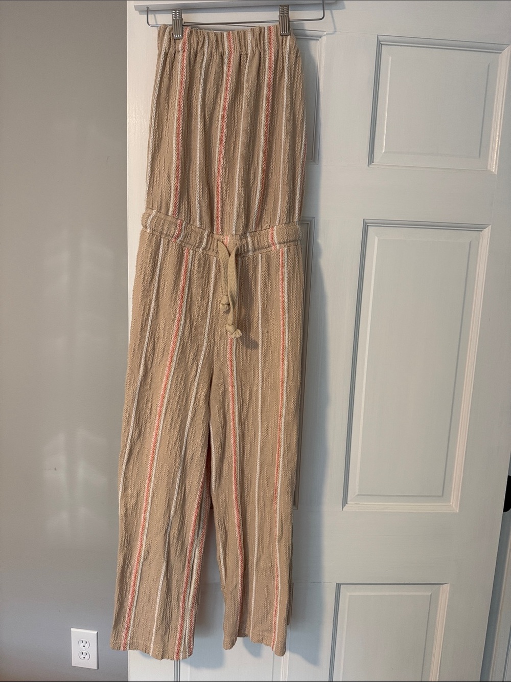 Vintage Havana Beige Stripe Jumpsuit with Coral Accents